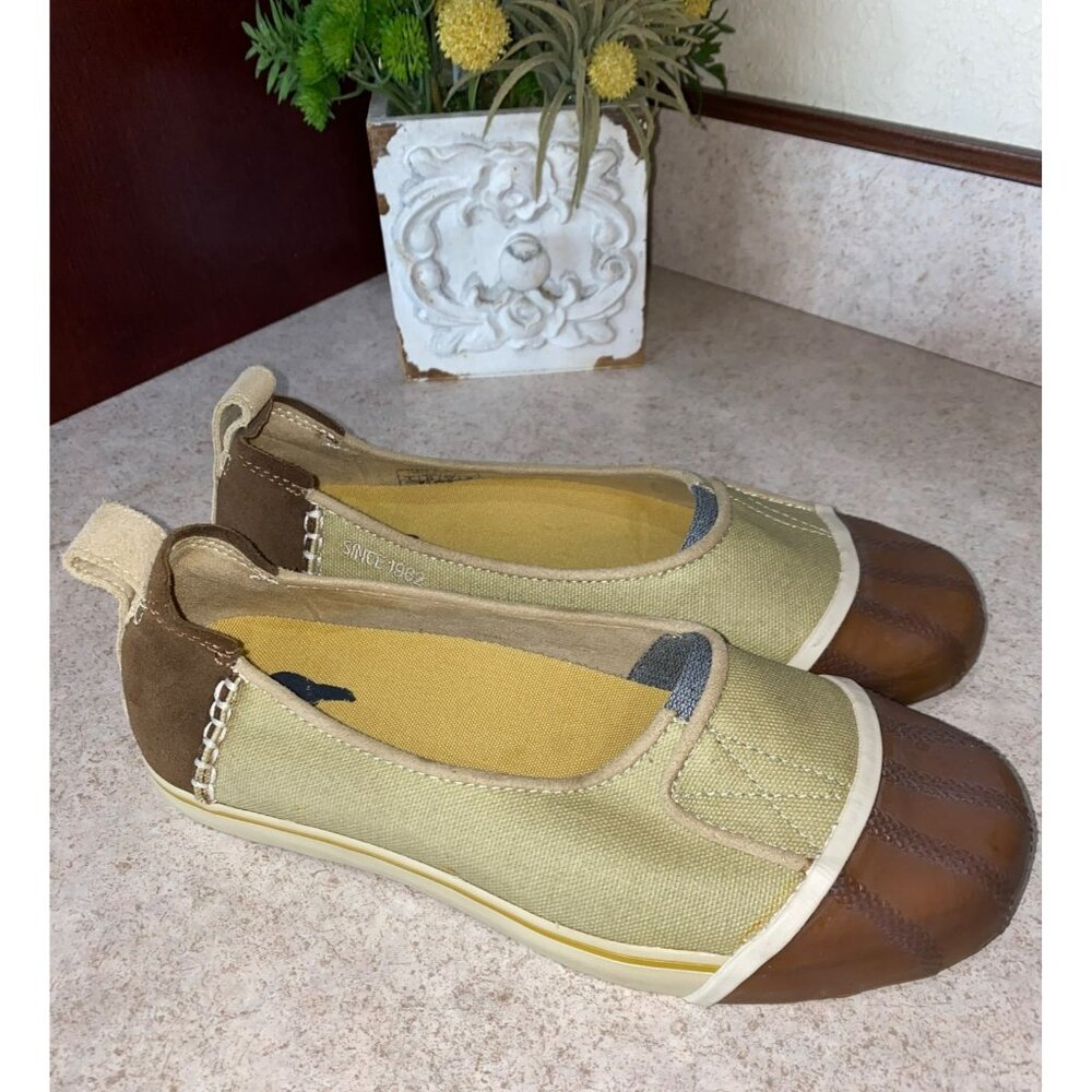 Sorel Womens Casual Slip-Ons Size 8.5 Beige/Brown Canvas & Rubber Handmade Durab